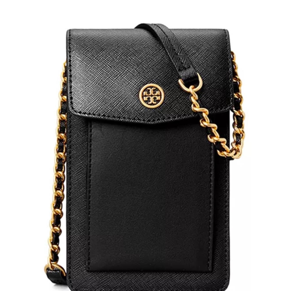 Black Crossbody Bag with Gold Chain
